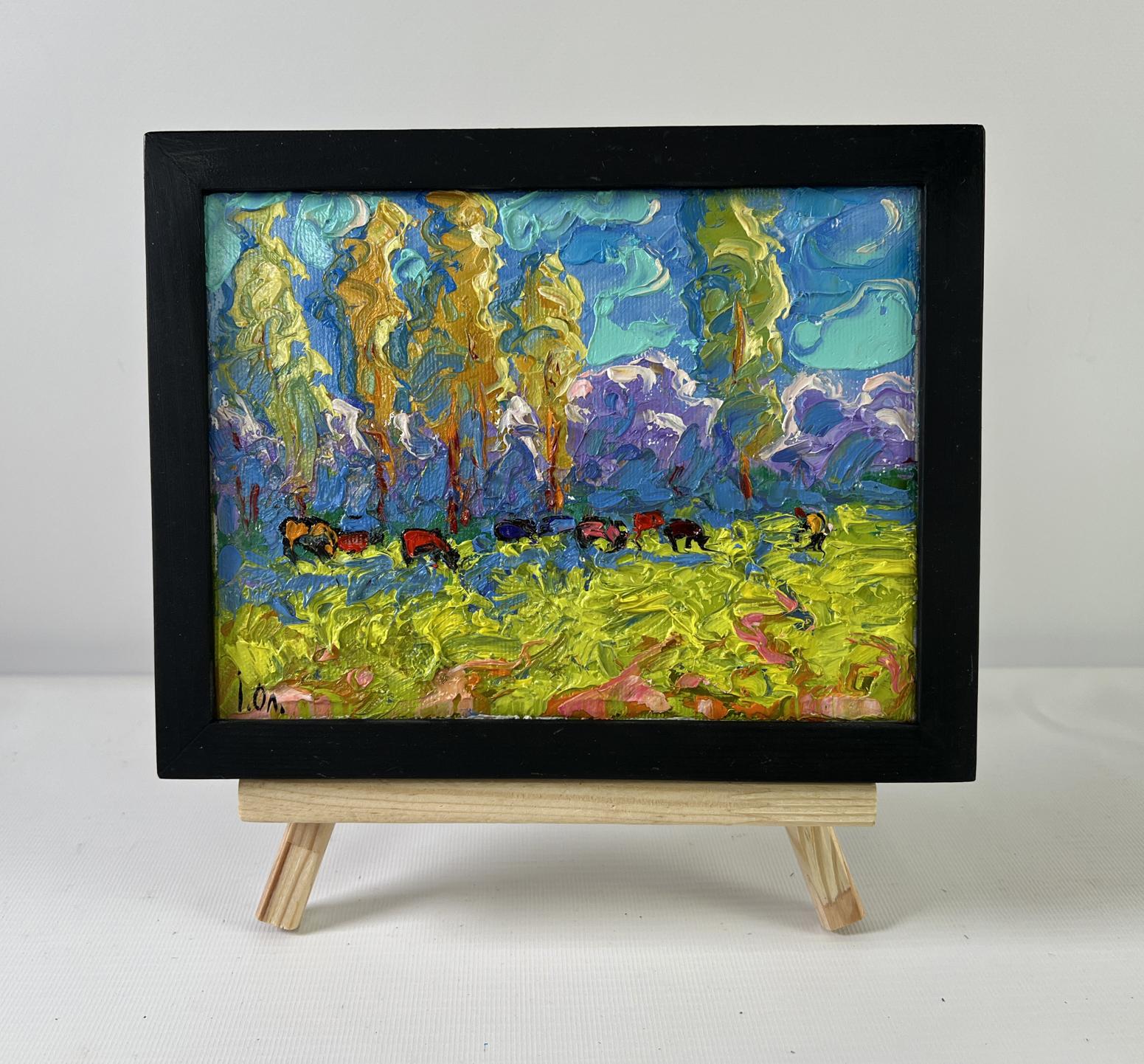 Vibrant impressionist oil painting Spring on the meadows by Oleksiy Ivanyuk on easel