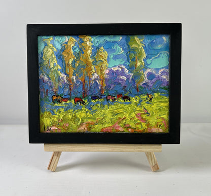 Vibrant impressionist oil painting Spring on the meadows by Oleksiy Ivanyuk on easel