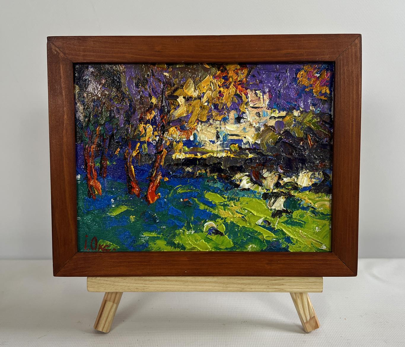 Oil painting City autumn park by Oksana Ivanyuk in wooden frame