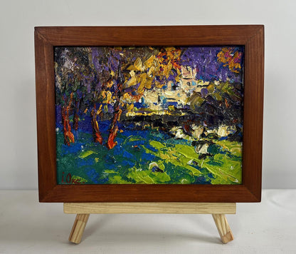 Oil painting City autumn park by Oksana Ivanyuk in wooden frame