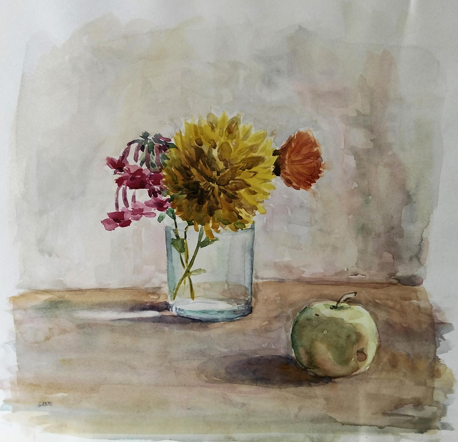 Watercolor painting Harmony of fruits and flowers by Vitaly Duhnevich
