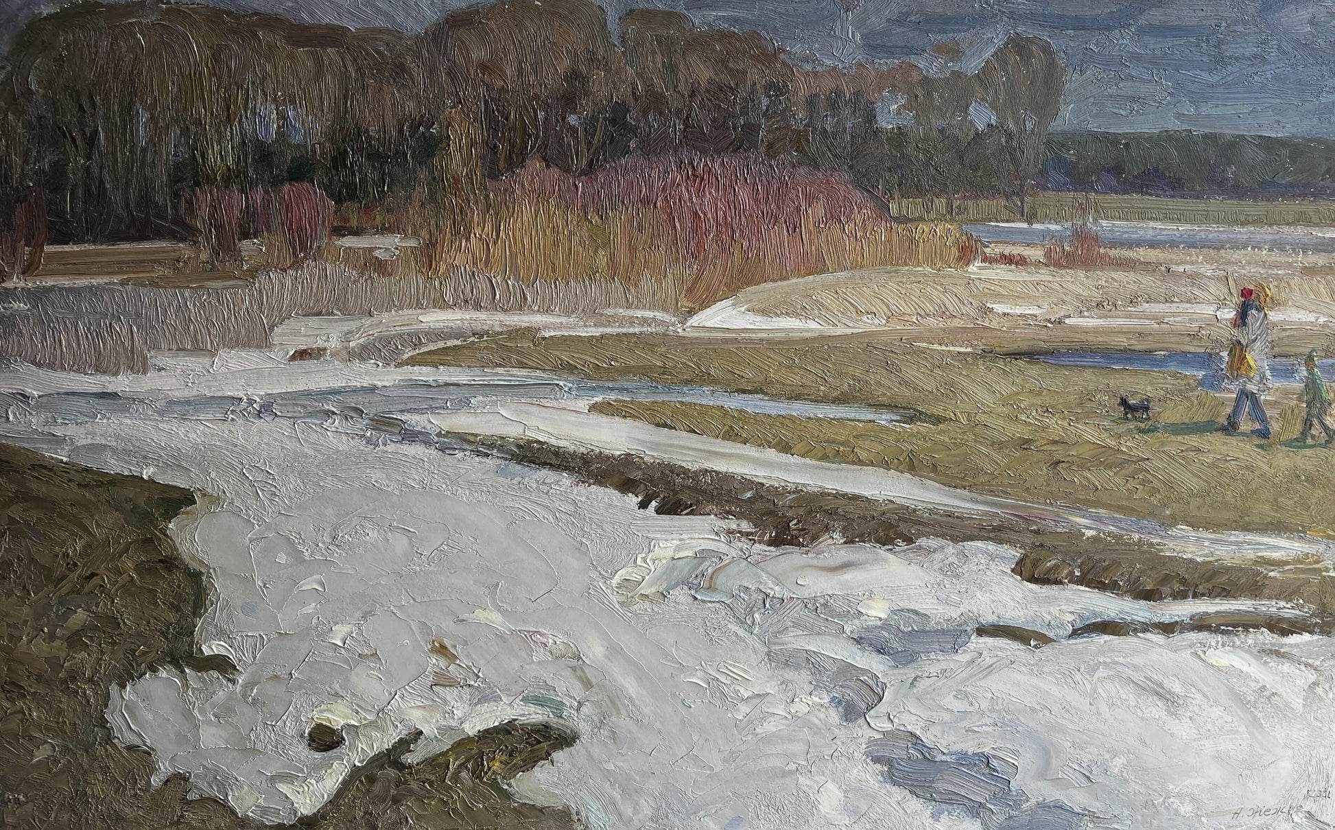 Textured impressionistic oil painting Autumn snow by Anatolii Zhezher