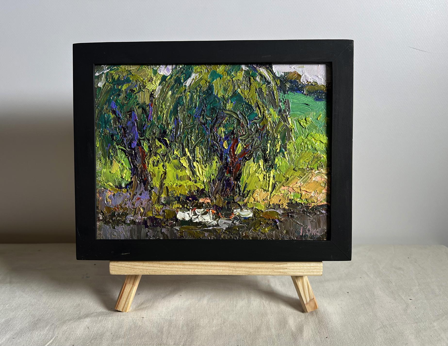 Oil painting The ducks hid near the tree by Oksana Ivanyuk on wooden easel