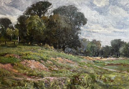 Oil painting of lush green field by Nikolay Rabotyagov, summer day