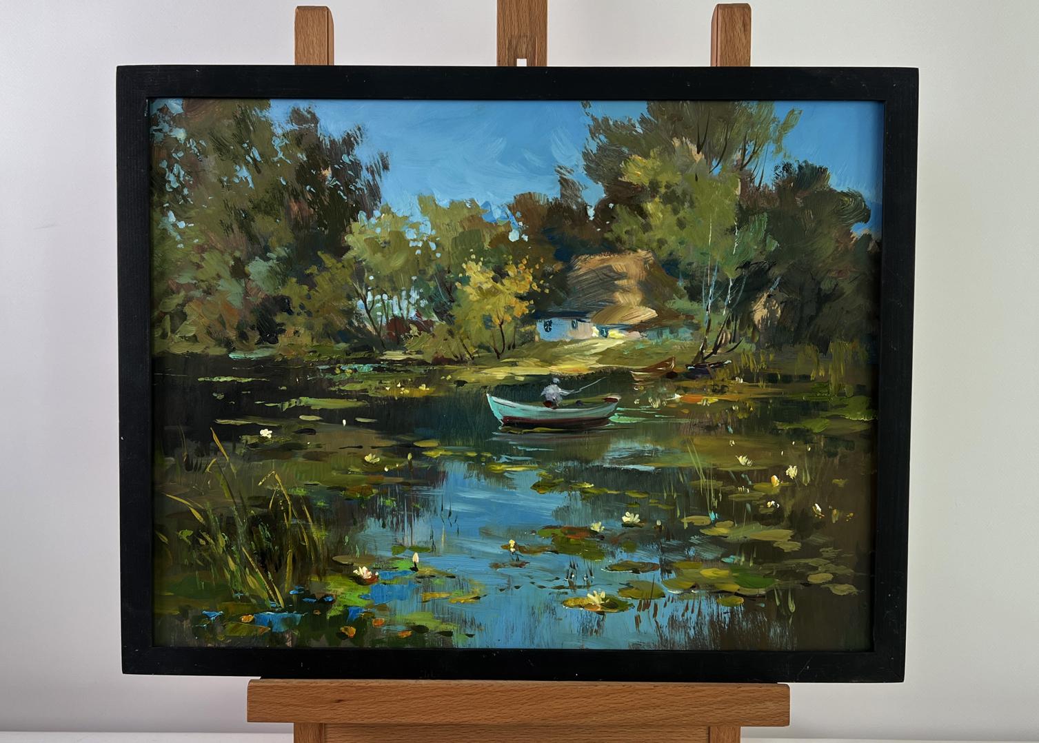 Oil painting Quiet fishing by Yuriy Suprunchuk lakeside scene