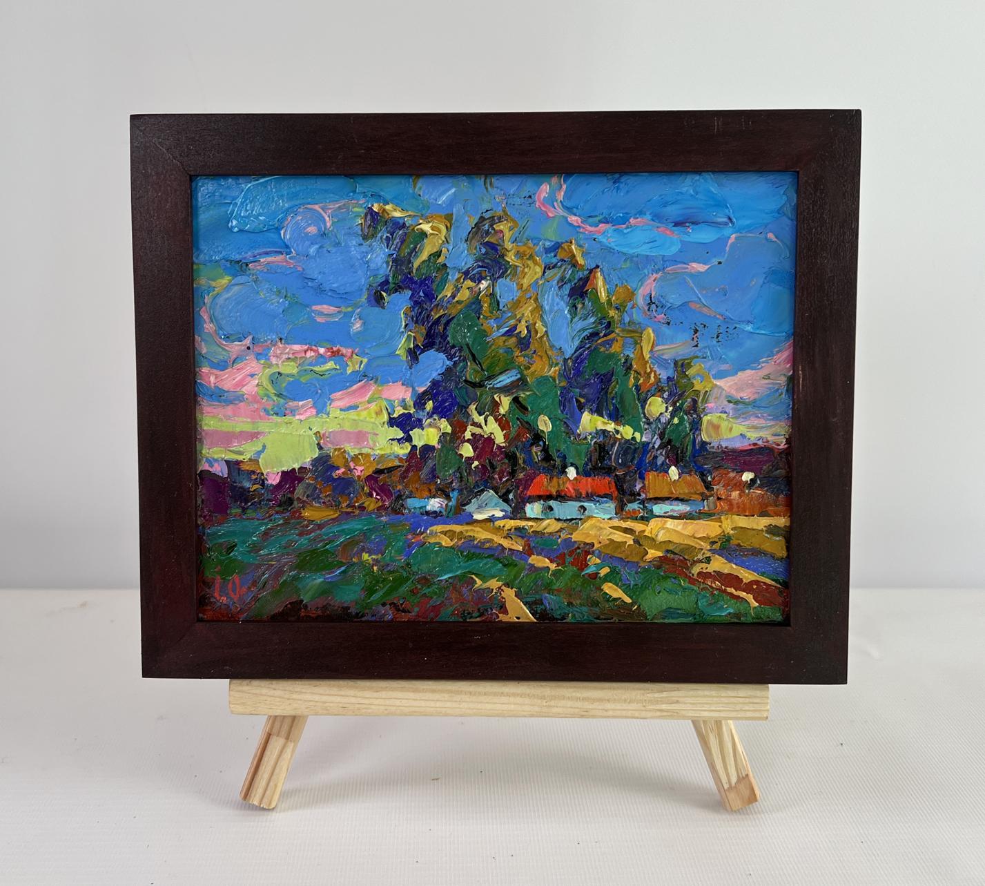 Oil painting When the day fades into evening by Oleksiy Ivanyuk in dark frame