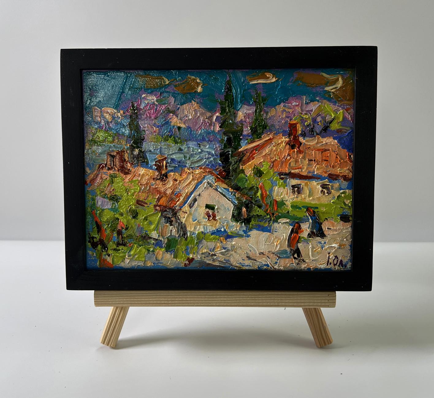 Vibrant impressionist oil painting of sunny village day by Oleksiy Ivanyuk on easel