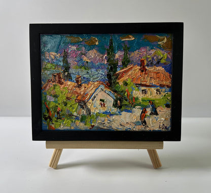 Vibrant impressionist oil painting of sunny village day by Oleksiy Ivanyuk on easel
