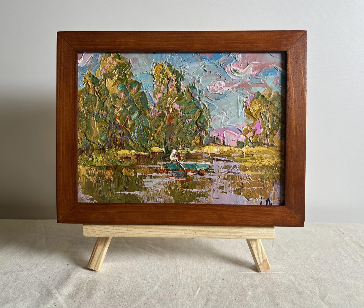 Oil painting Relaxation on a summer river by Oleksiy Ivanyuk in wooden frame