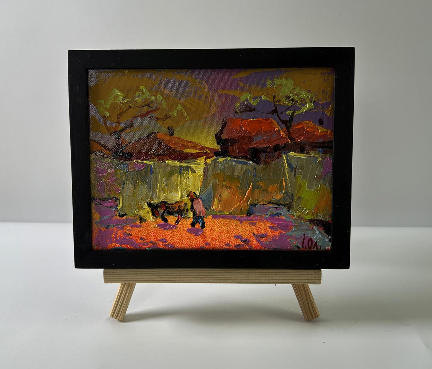 Oil painting Village evening in reflection by Oleksiy Ivanyuk on easel