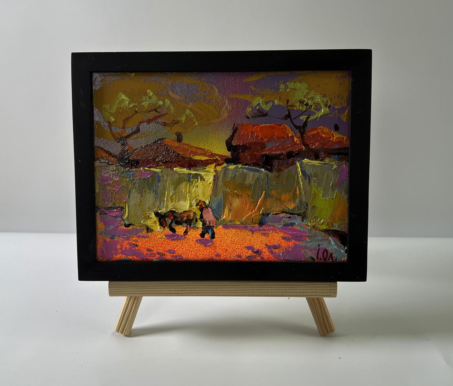 Oil painting Village evening in reflection by Oleksiy Ivanyuk on easel