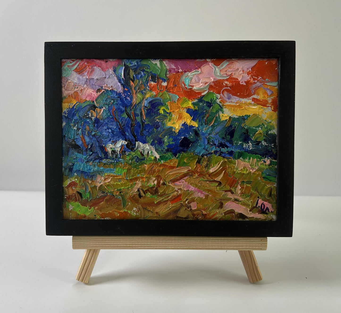 Oil painting Evening nature by Oleksiy Ivanyuk in black frame