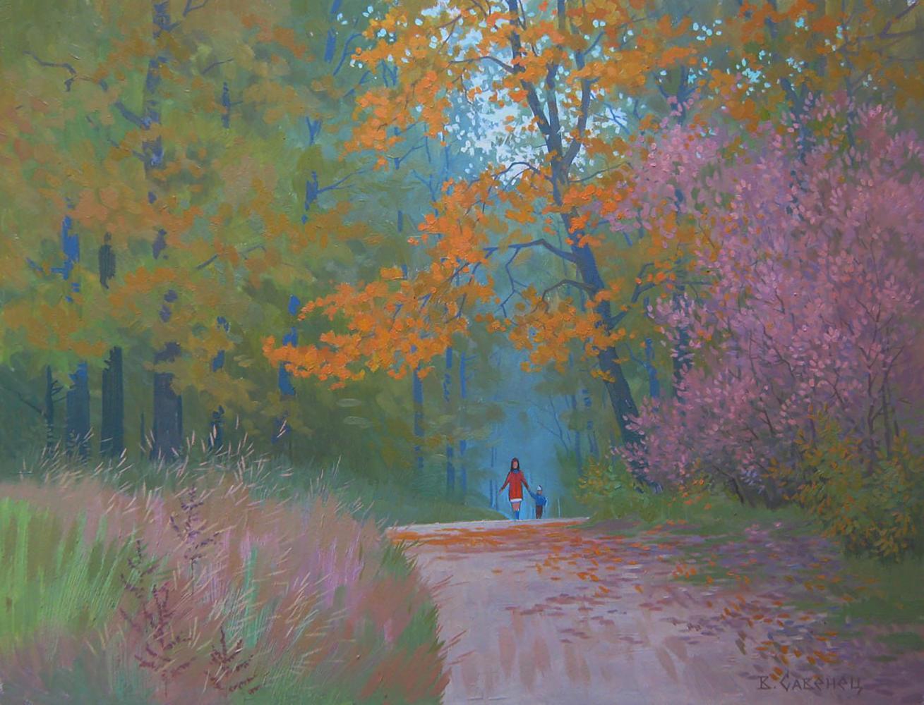 Oil painting Walk in the forest by Valery Savenets, autumn path