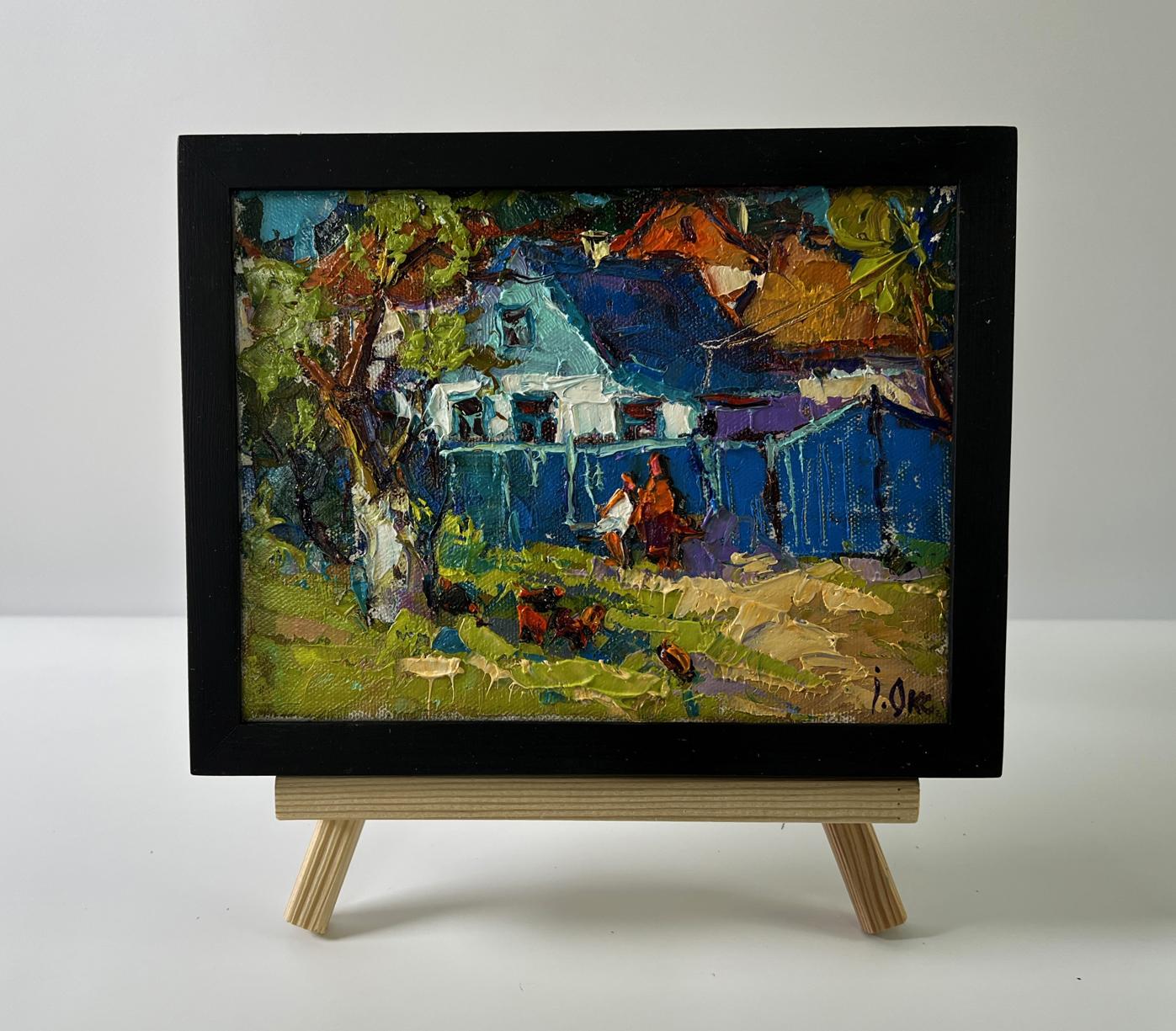 Oil painting Near the village yard by Oksana Ivanyuk in black frame