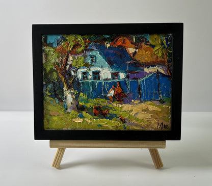 Oil painting Near the village yard by Oksana Ivanyuk in black frame