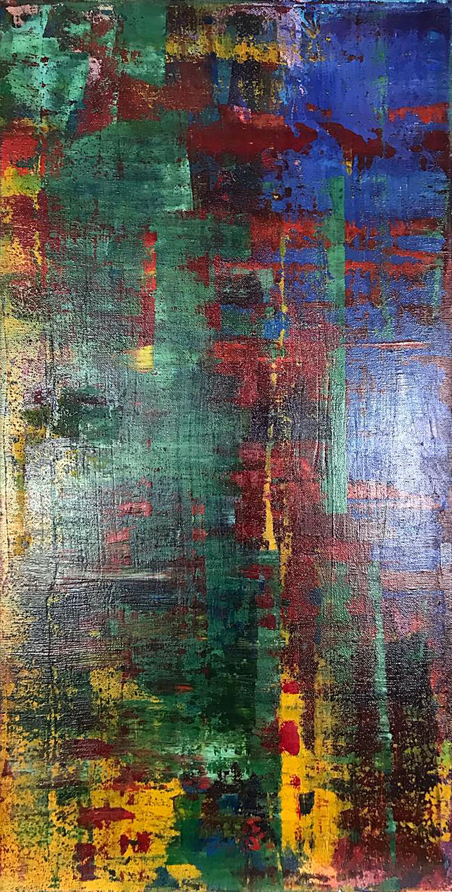 Autumn Olga Melezhik acrylic painting with bold green blue red yellow strokes