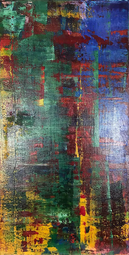 Autumn Olga Melezhik acrylic painting with bold green blue red yellow strokes