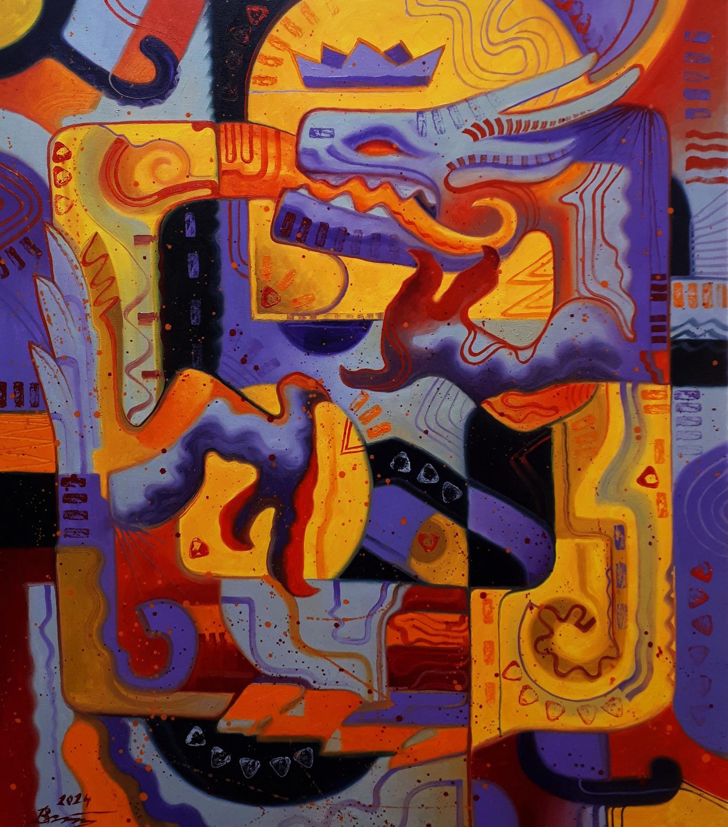 Vibrant abstract oil painting Biting the Tail by Sergiy Voichenko with bold swirls