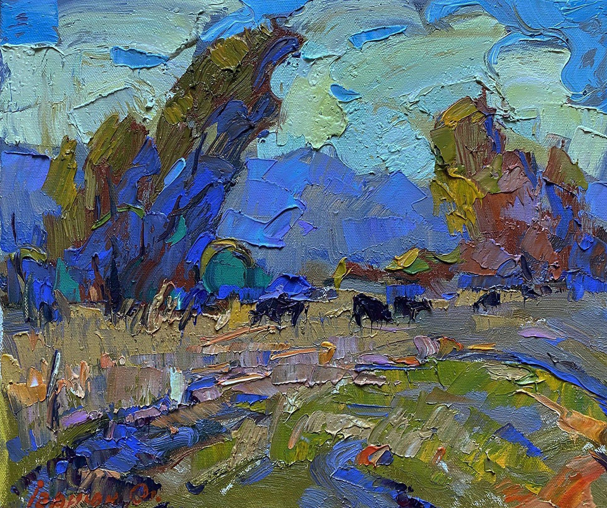 Vibrant impressionist landscape by Oleksiy Ivanyuk, A cold breeze blew, impasto brushstrokes