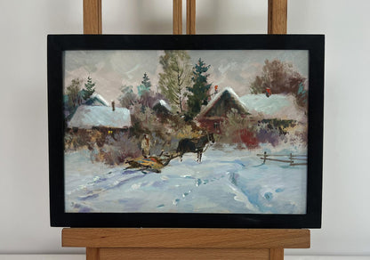 Oil painting Country winter evening by Yuriy Suprunchuk