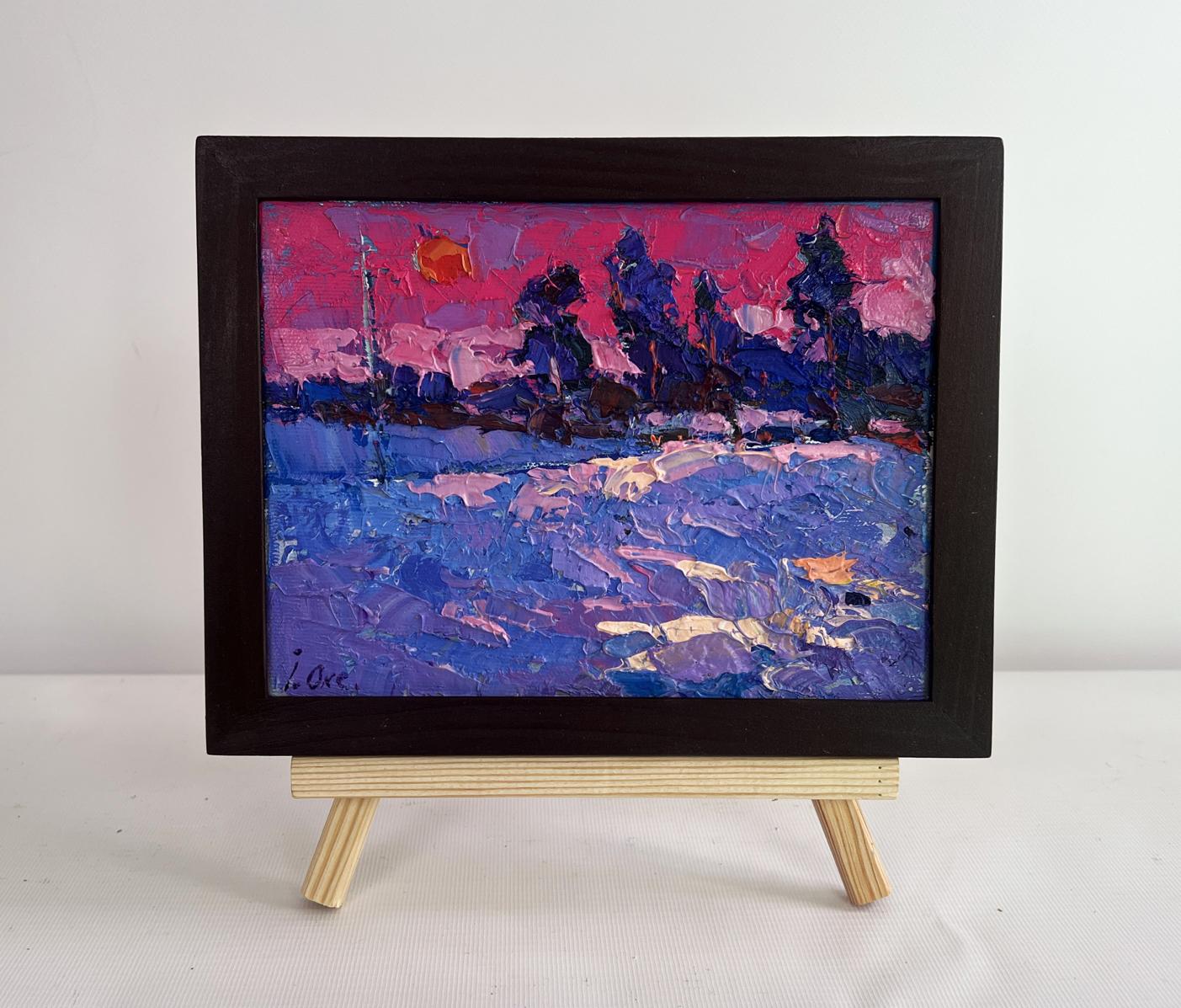Oil painting Frosty winter evening by Oksana Ivanyuk in black frame