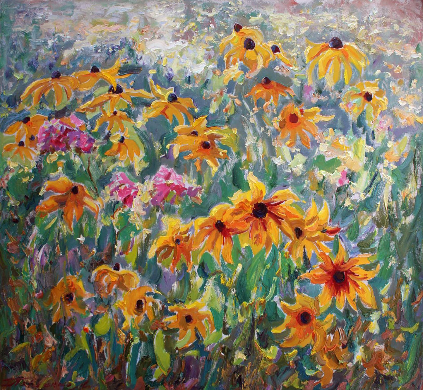 Impressionistic oil painting Bloom by Leonid Pavlenko with yellow black-eyed susans