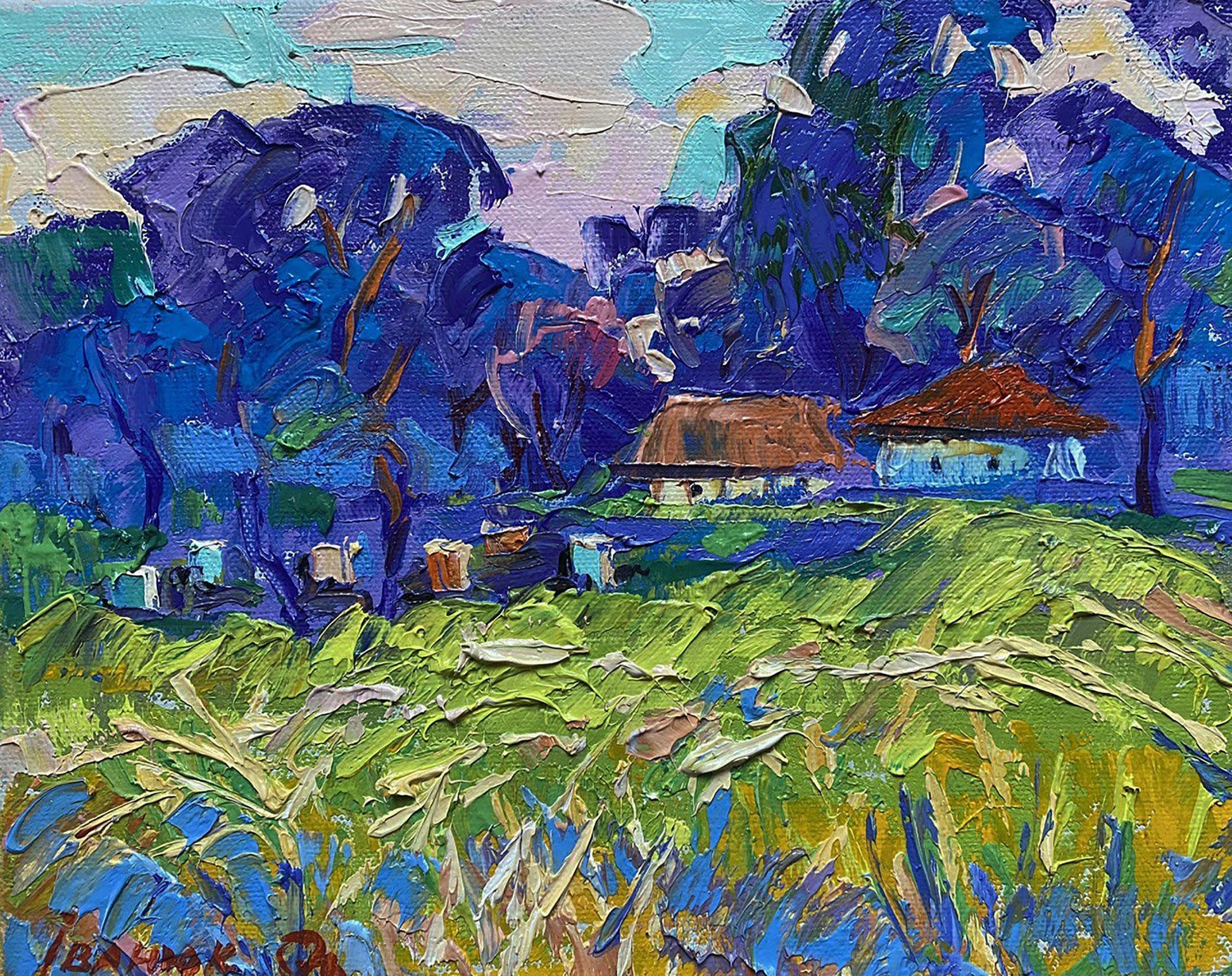 Vibrant impressionist oil painting Quiet morning in the village by Oleksiy Ivanyuk
