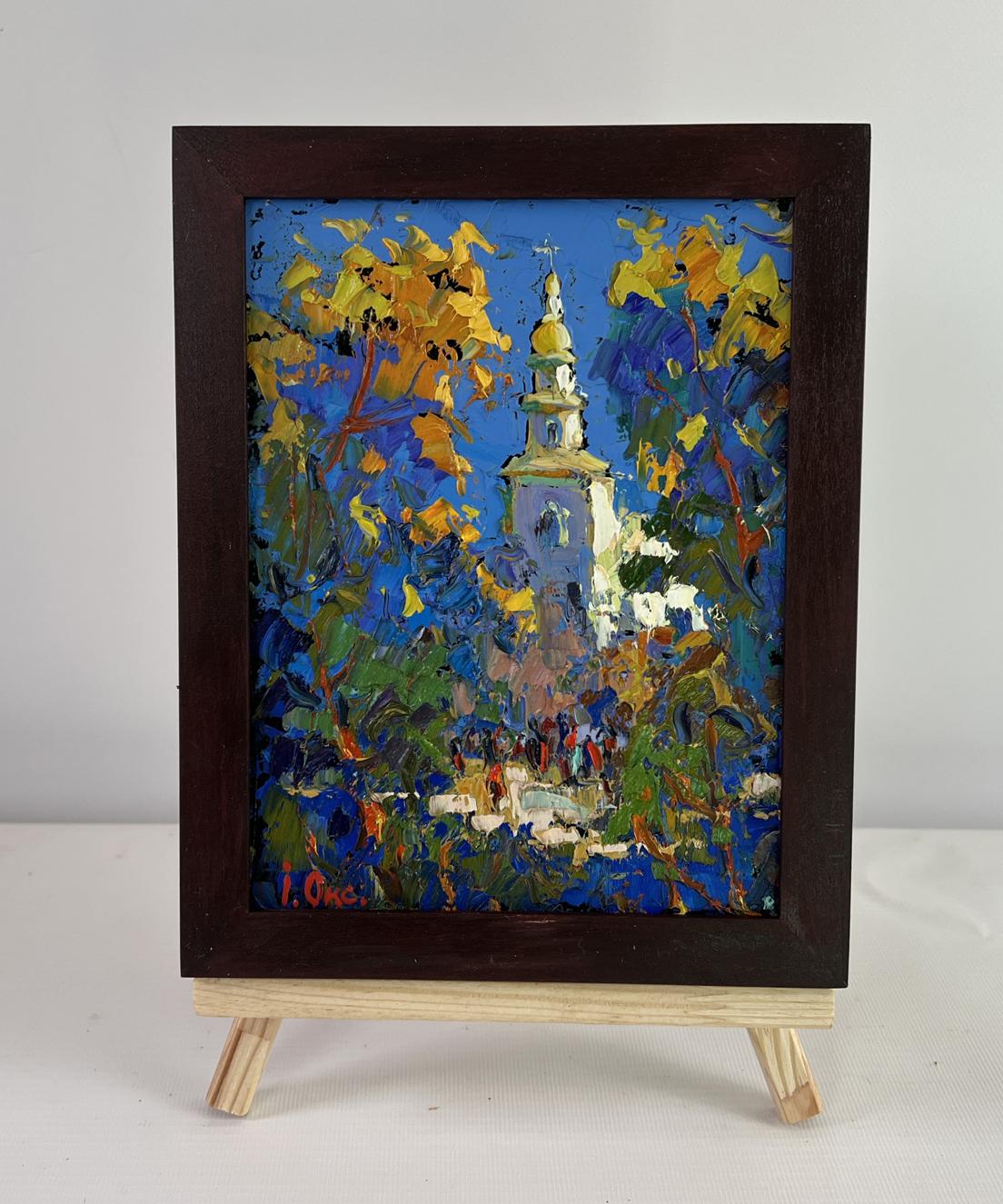 Oil painting Church in the embrace of nature by Oksana Ivanyuk in wooden frame