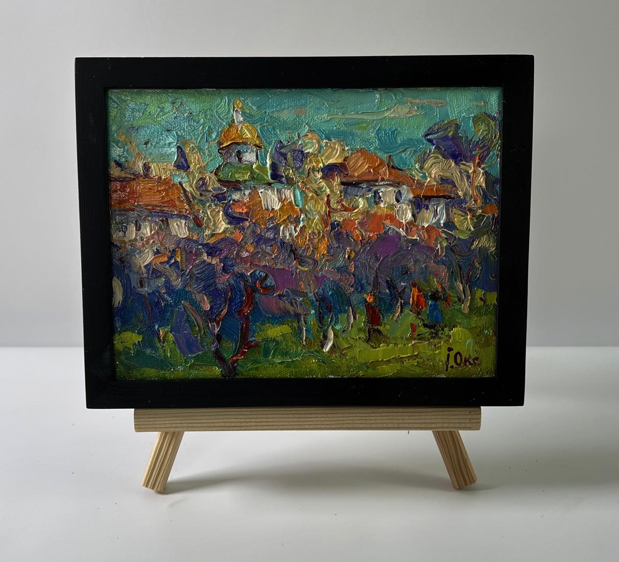 Oil painting Morning sound of bells by Oksana Ivanyuk in black frame