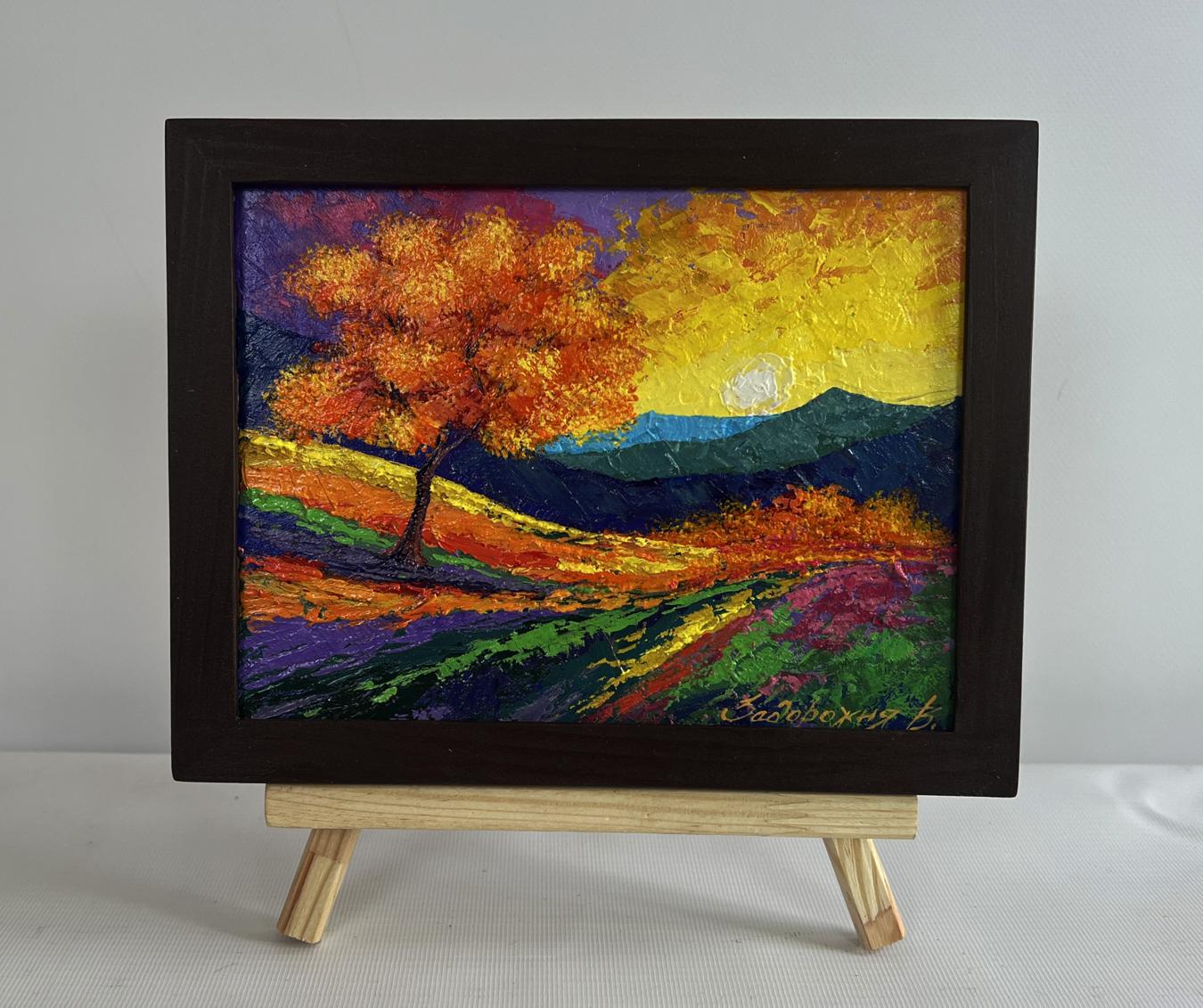 Oil painting Romantic memories of the evening by V. Zadorozhnya, orange tree at sunset