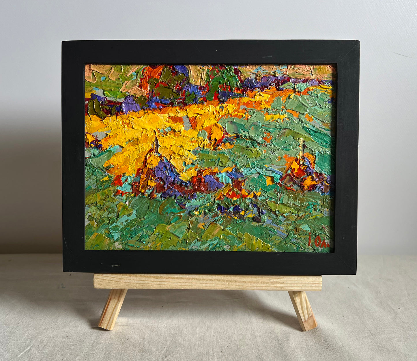 Vibrant impressionist oil painting The last ray of sunshine by Oleksiy Ivanyuk in black frame