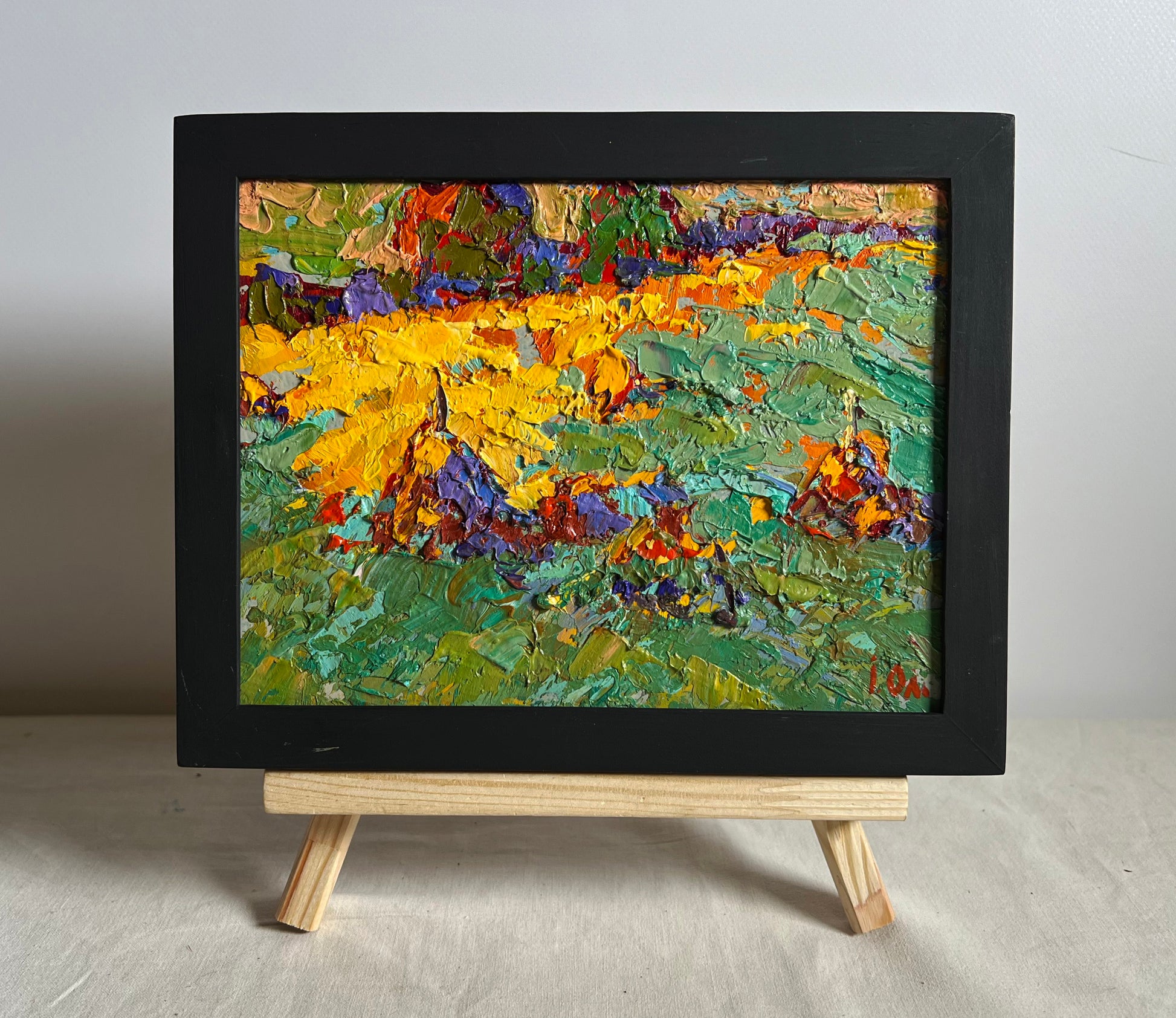 Vibrant impressionist oil painting The last ray of sunshine by Oleksiy Ivanyuk in black frame