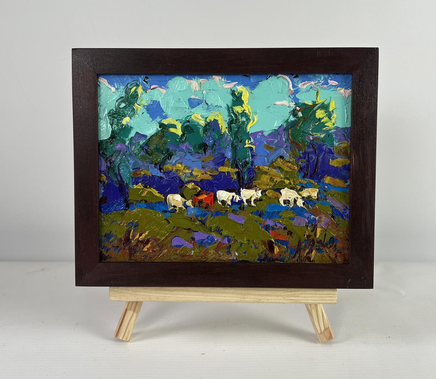 Oil painting Evening light behind the village by Oleksiy Ivanyuk with sheep