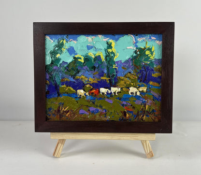 Oil painting Evening light behind the village by Oleksiy Ivanyuk with sheep