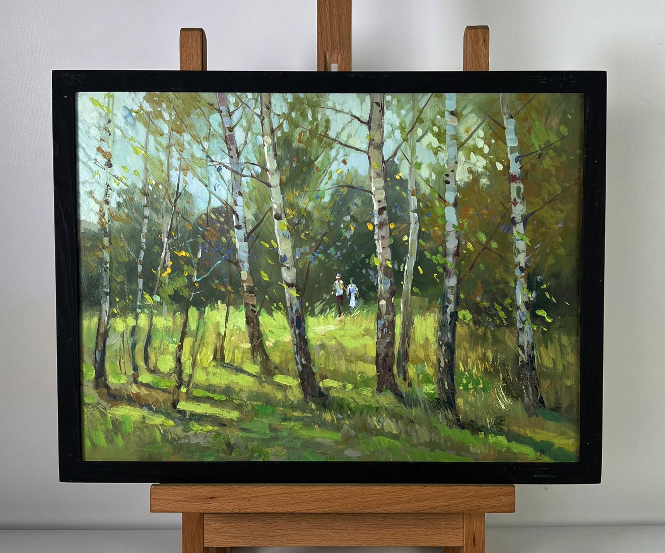 Oil painting A walk among the birches by Yuriy Suprunchuk in black frame