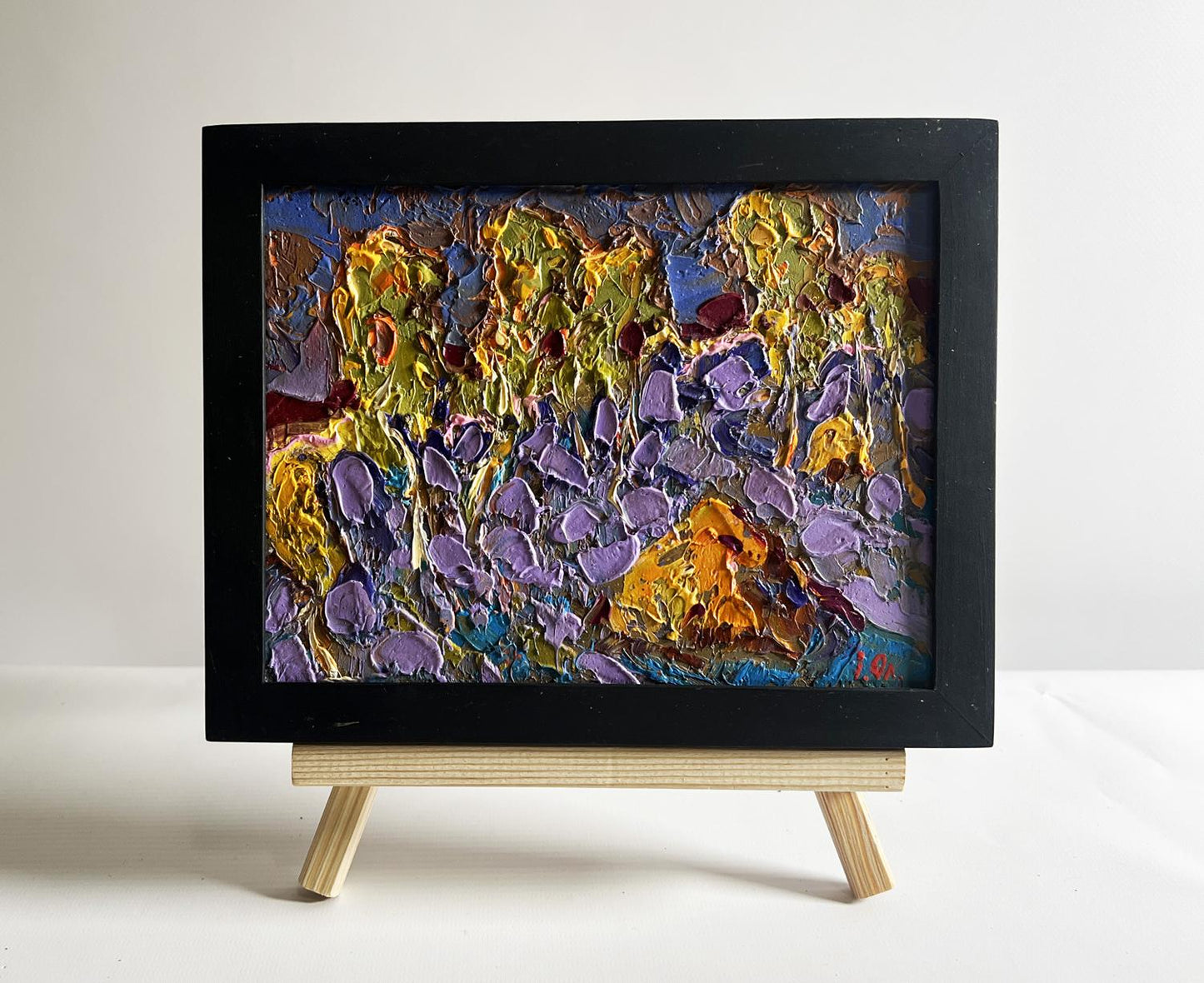 Oil painting Autumn frost in the field by Oleksiy Ivanyuk in black frame