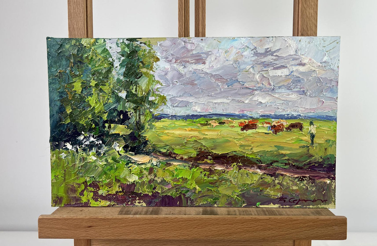 Vibrant impressionist oil painting Summer morning on the pasture by Boris Serdyuk