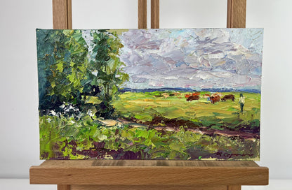 Vibrant impressionist oil painting Summer morning on the pasture by Boris Serdyuk