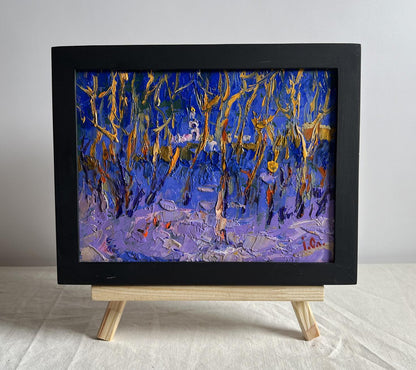 Oil painting Frosty evening in the forest by Oleksiy Ivanyuk in black frame