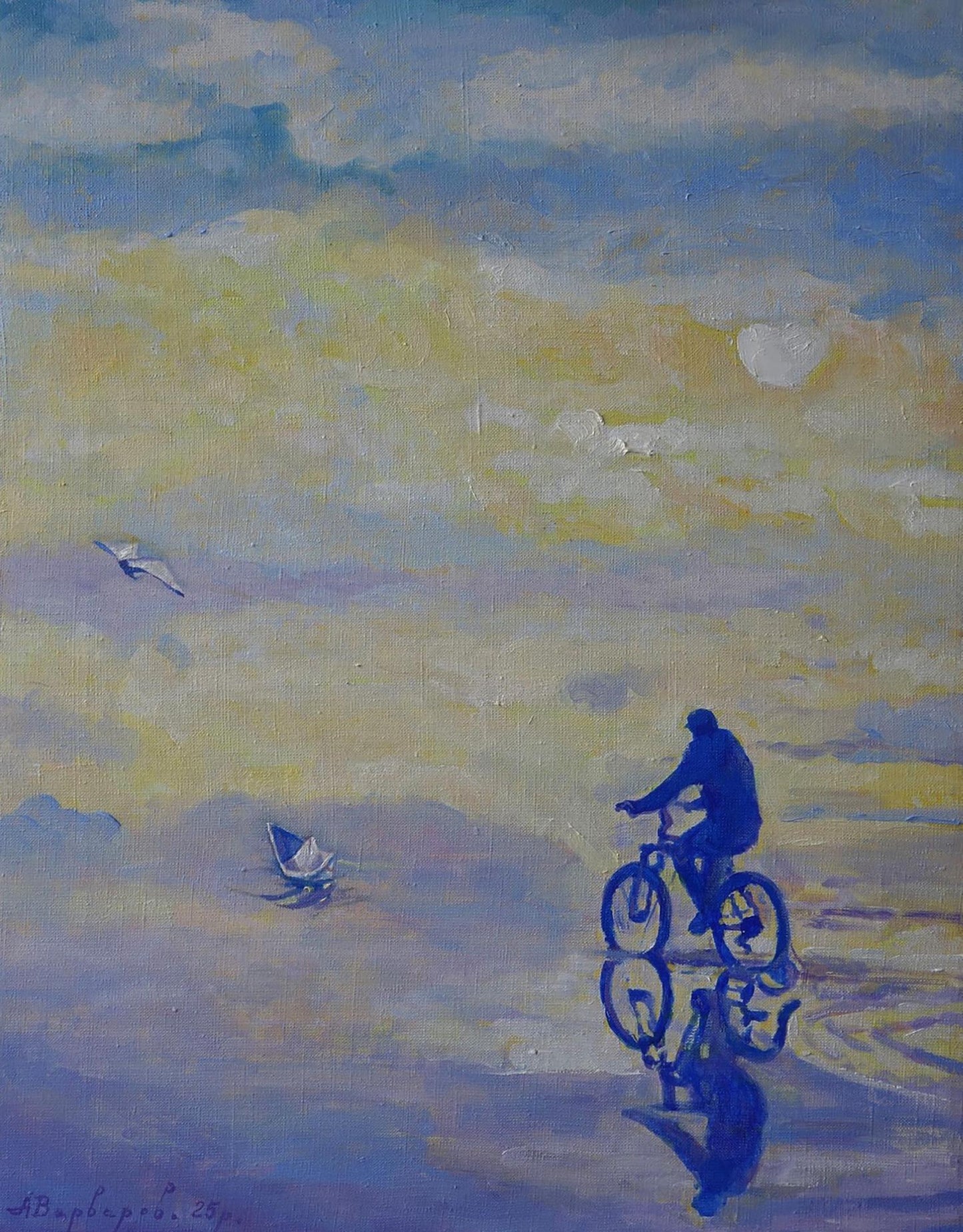 Oil painting On the road by bike Anatoly Varvarov