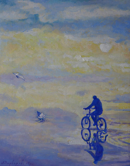Oil painting On the road by bike Anatoly Varvarov
