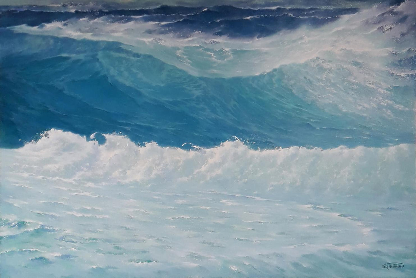 Oil painting The beginning of the storm by Vasily Korkishko crashing waves