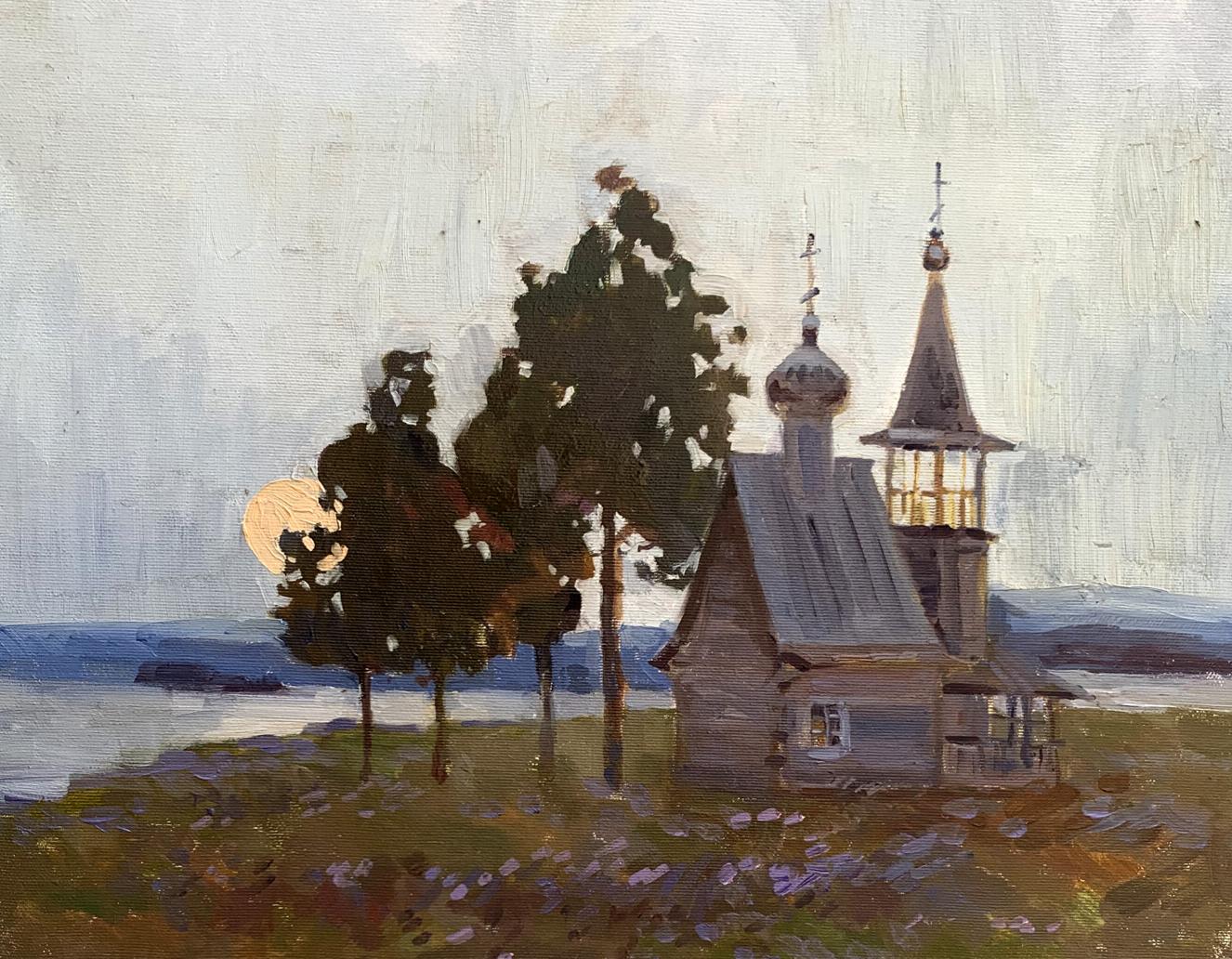 Oil painting of Temple by Tatyana Derdey with onion domes
