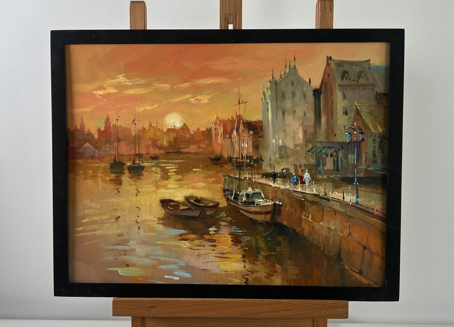 Oil painting of romantic Venice sunset harbor by Yuriy Suprunchuk