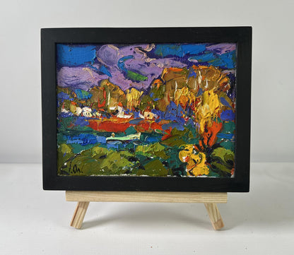 Oil painting Under yellow leaves by Oleksiy Ivanyuk in black frame
