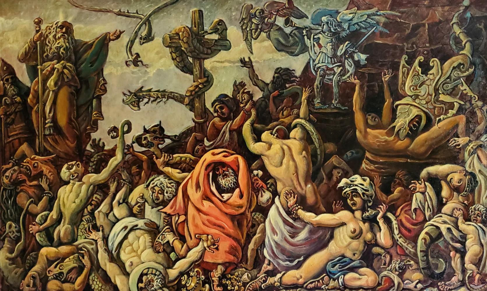 Oil painting The Copper Serpent by Daniil Litvinov, hellish torment scene
