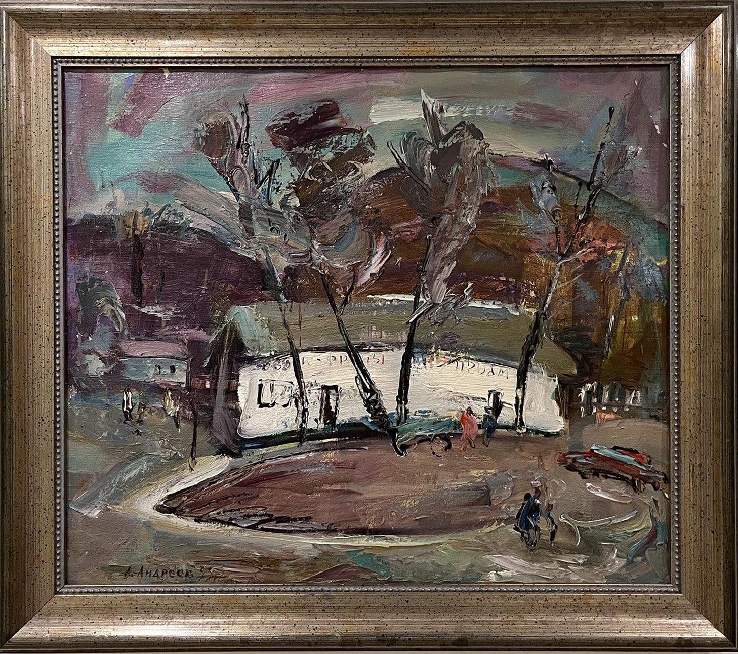 Oil painting Once upon a time in the village by Oleksandr Andreev in silver frame