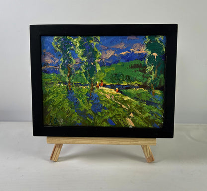 Oil painting Summer vacation and field paths by Oleksiy Ivanyuk in black frame