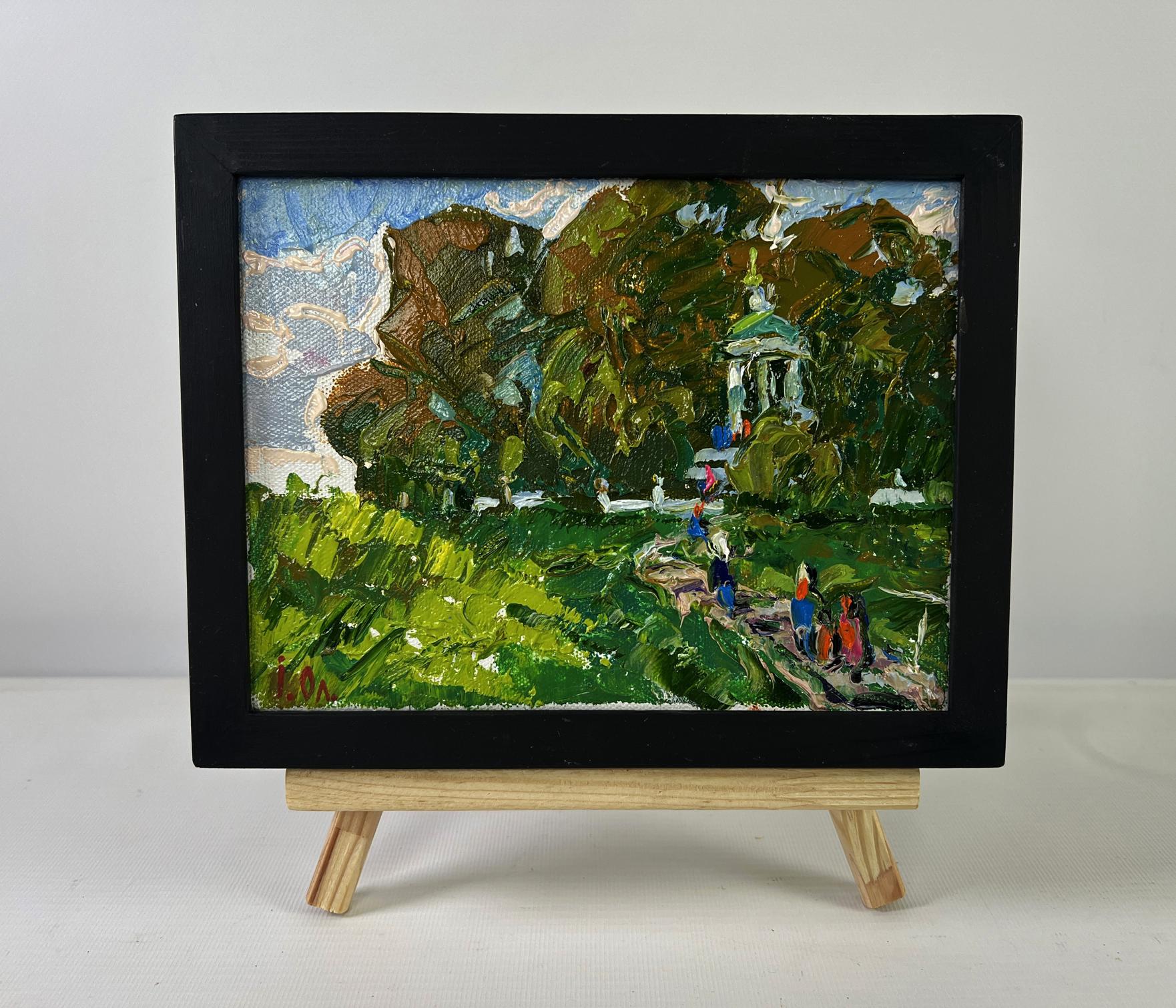 Oil painting Silence in the green heart of the garden by Oleksiy Ivanyuk on easel