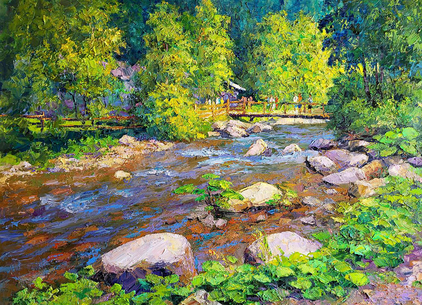 Vibrant impressionist oil painting April morning at the temple by Boris Serdyuk